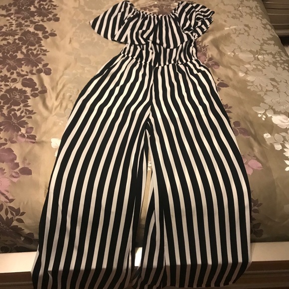 New York & Company Pants - Striped off the shoulder jumpsuit